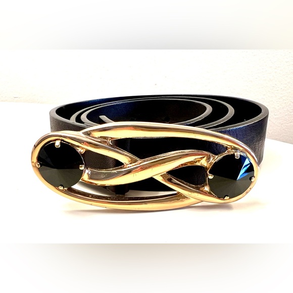 Marni Black Belt with Bejeweled Gold Buckle Size S/ XS (70) - Picture 1 of 7